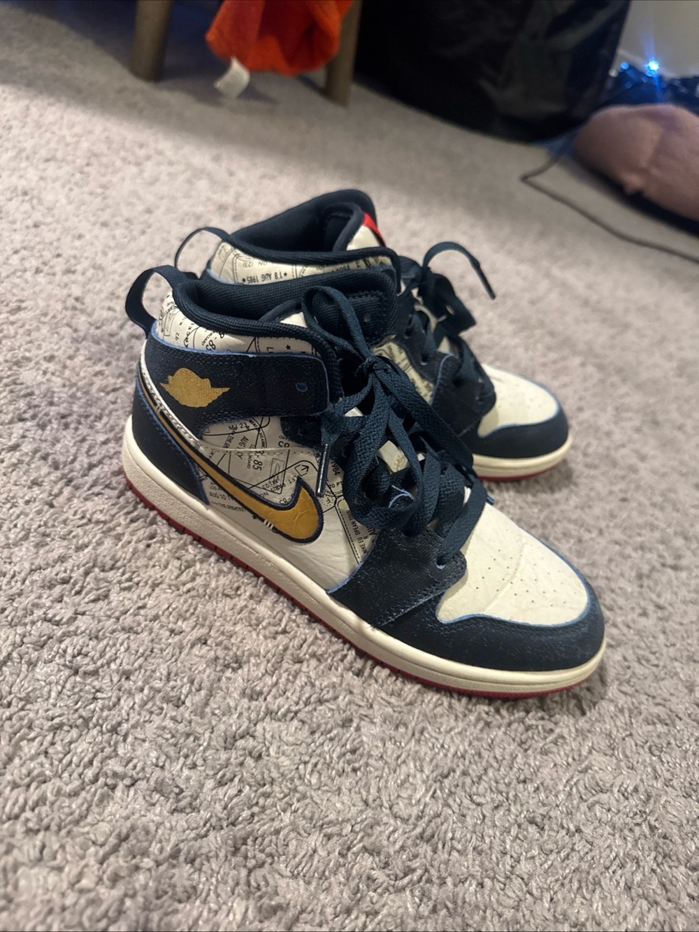 Jordan Kids Mid-Top Sneakers - Navy, Cream & Gold Accent